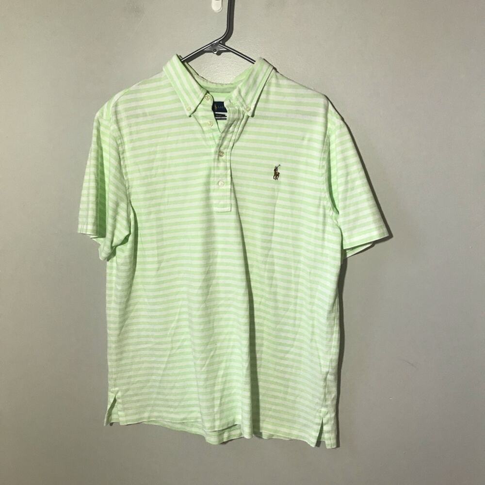 Ralph Lauren mens L knit Oxford short sleeve 1/4 button up shirt mint green